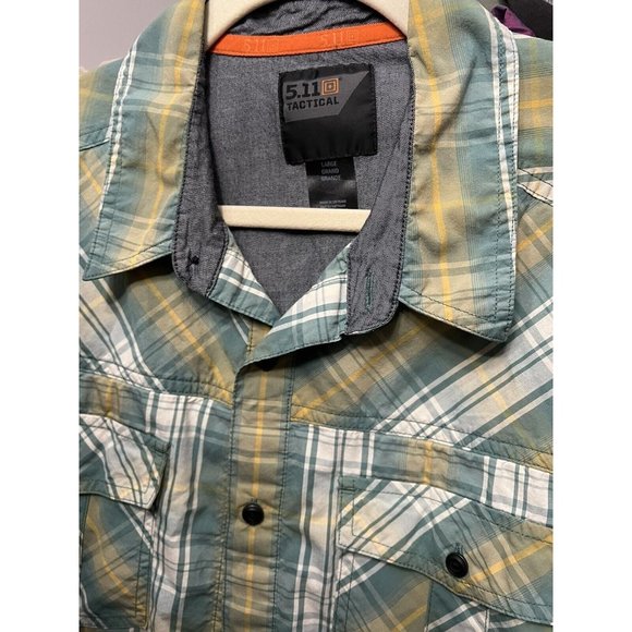 Lot Of 2 Mens 511 Tactical Shirt Large Plaid Short Sleeve Vented Green Blue - Picture 9 of 11